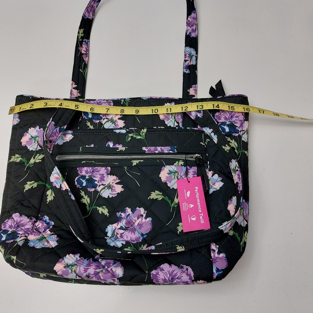 Vera Bradley Performance Twill Large Tote Floating Plum Pansies - Picture 4 of 5